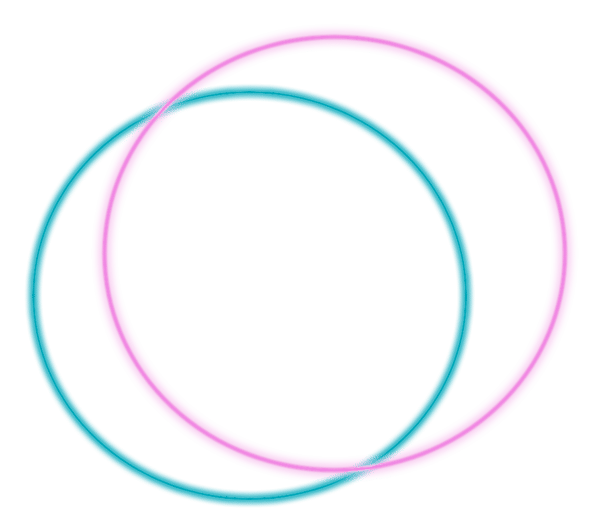 Two glowing circles overlap on a white background; one pink and one blue, creating a Venn diagram-like appearance, reminiscent of Loomo Marketing’s vibrant and creative style.